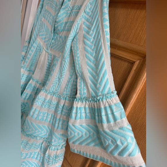 Devotion Twins Ella Embroidered Cotton Tunic Dress Neon Turquoise Blue White XS - Picture 7 of 8